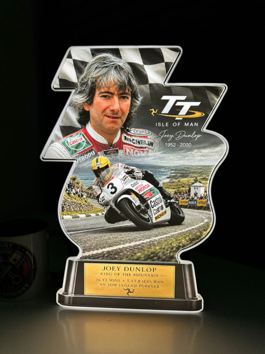 Joey Dunlop Inspired 3D TT Motorcycle Racing Lightbox – Isle of Man Road Racing Display with Detachable Stand