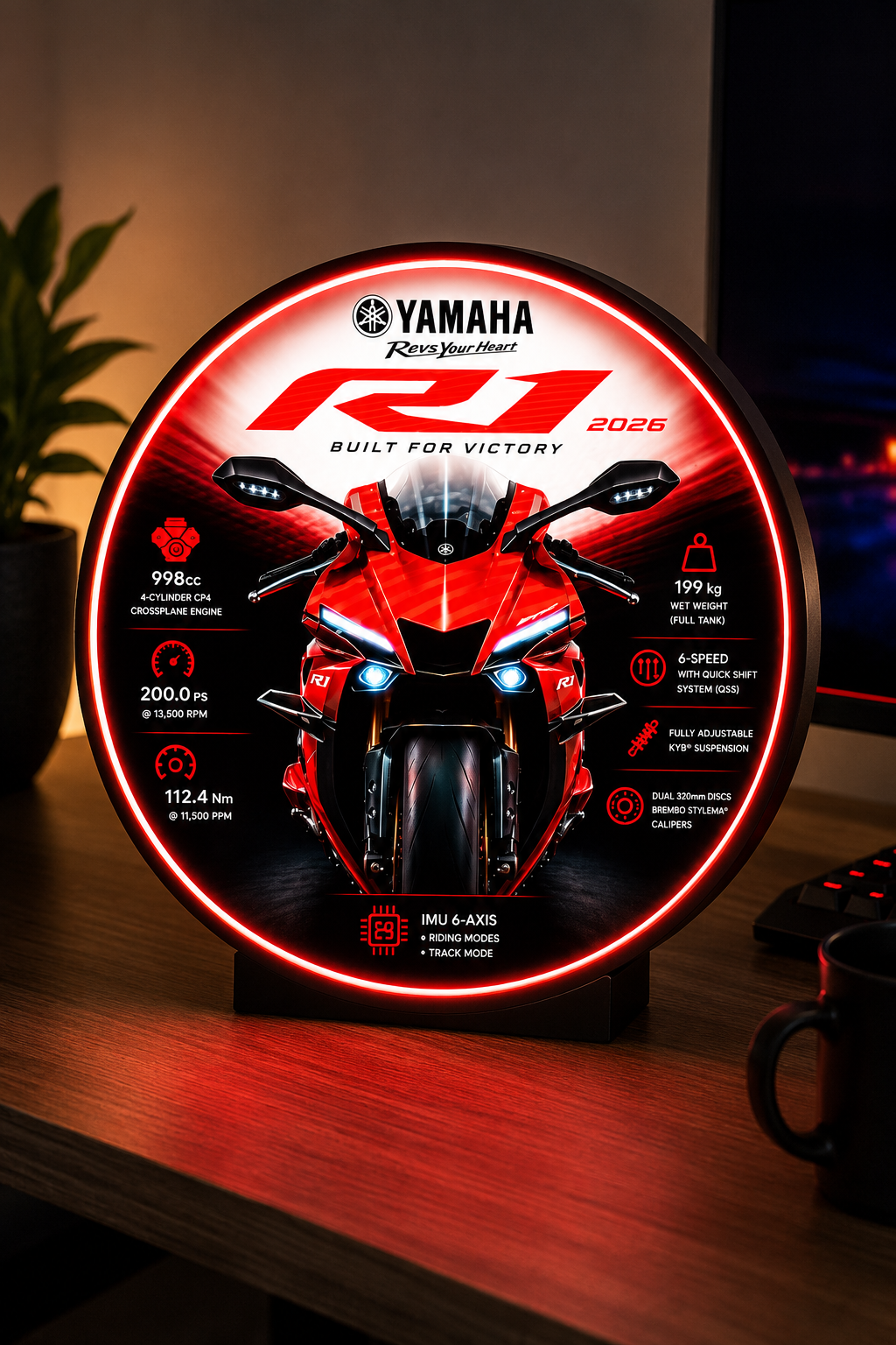 Yamaha R1 LED Light Box – 305mm Premium Illuminated Display | Built for Victory
