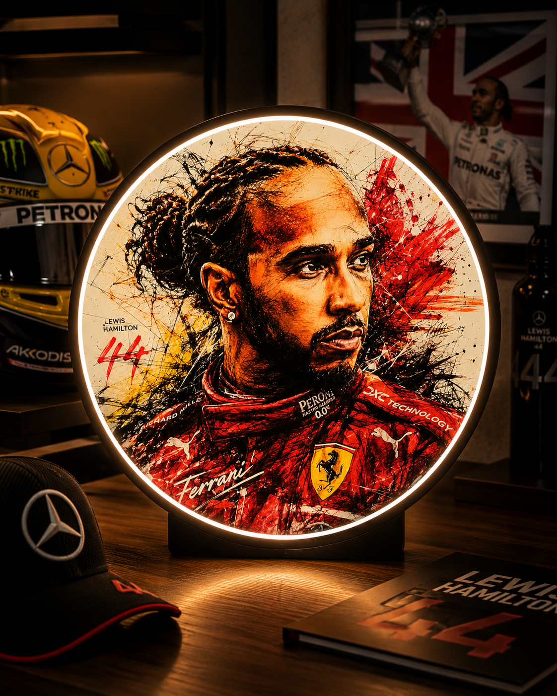 Lewis Hamilton LED Light Box – 305mm Premium Illuminated Display | Ferrari Edition