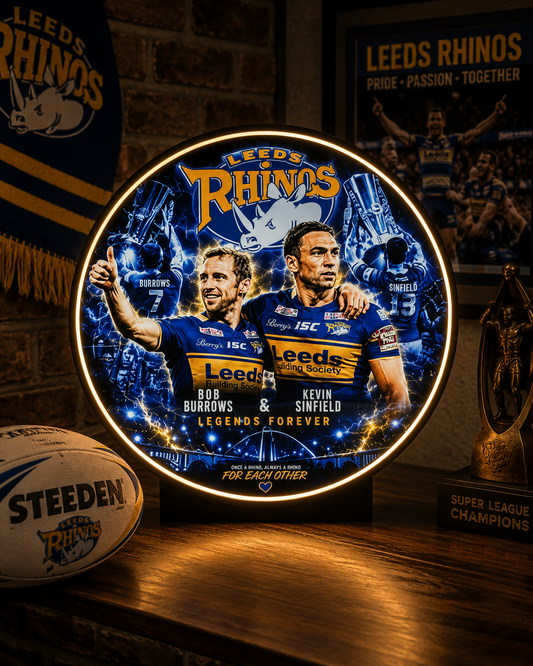 Leeds Rhinos Legends LED Light Box – 305mm Premium Illuminated Display | Rob Burrow & Kevin Sinfield Tribute Edition