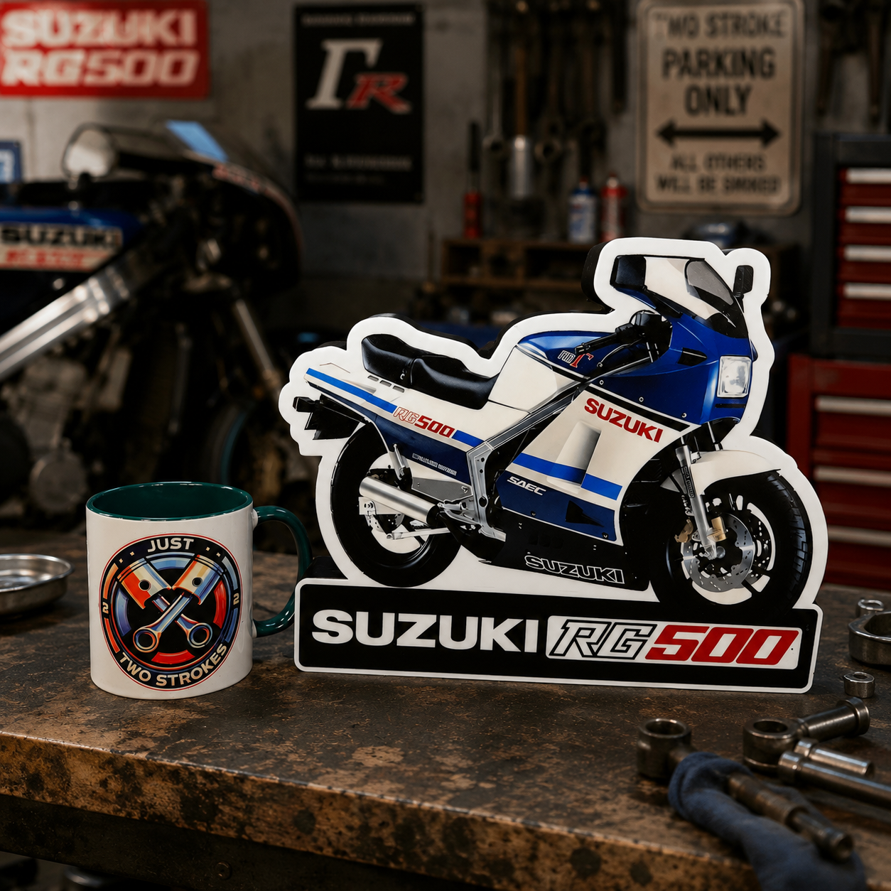 Suzuki RG500 Inspired 3D Motorcycle Lightbox – Classic Two-Stroke Display with Detachable Stand
