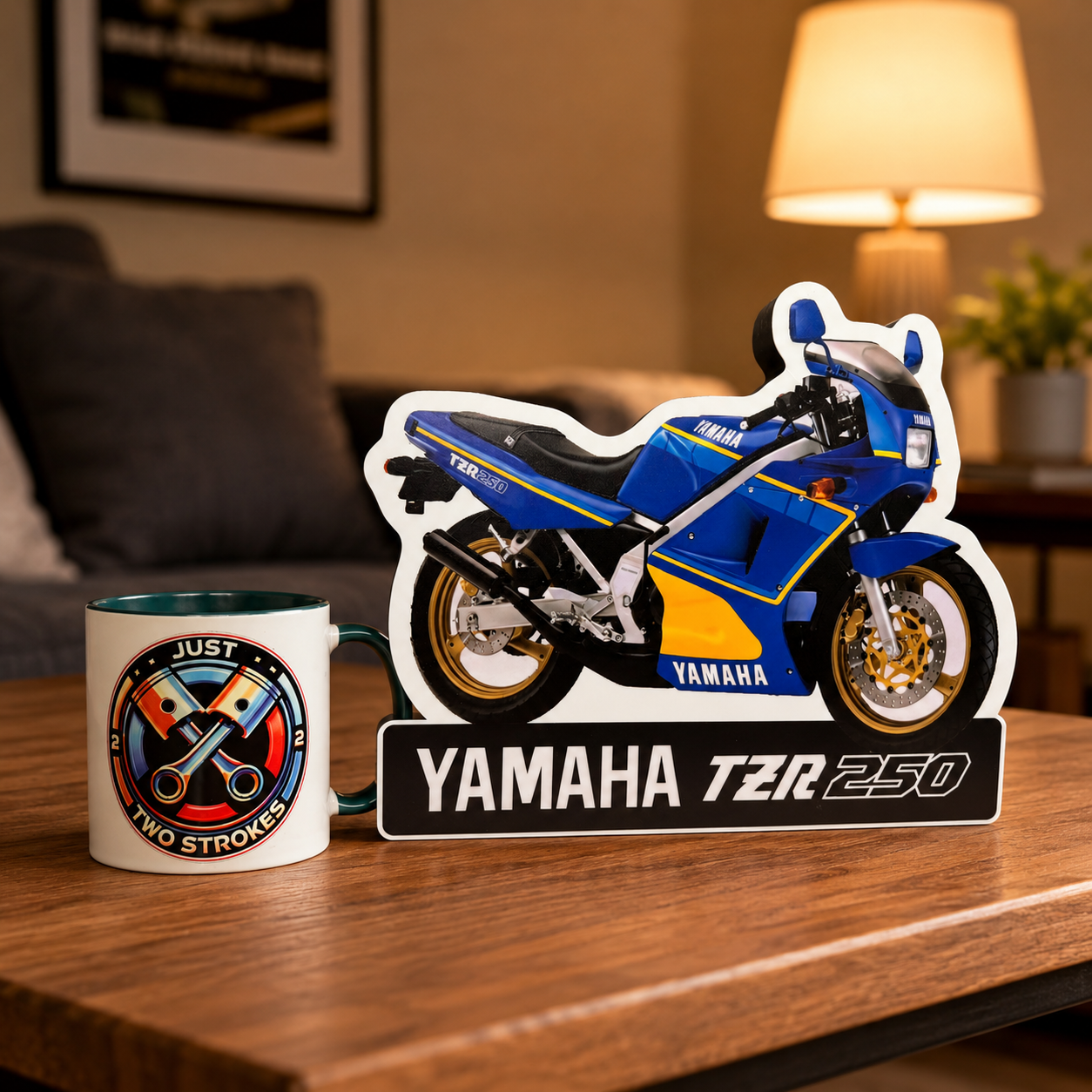 Yamaha TZR250 Inspired 3D Motorcycle Lightbox – Blue & Yellow Two-Stroke Display with Detachable Stand