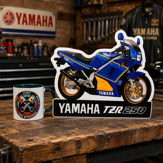 Yamaha TZR250 Inspired 3D Motorcycle Lightbox – Blue & Yellow Two-Stroke Display with Detachable Stand