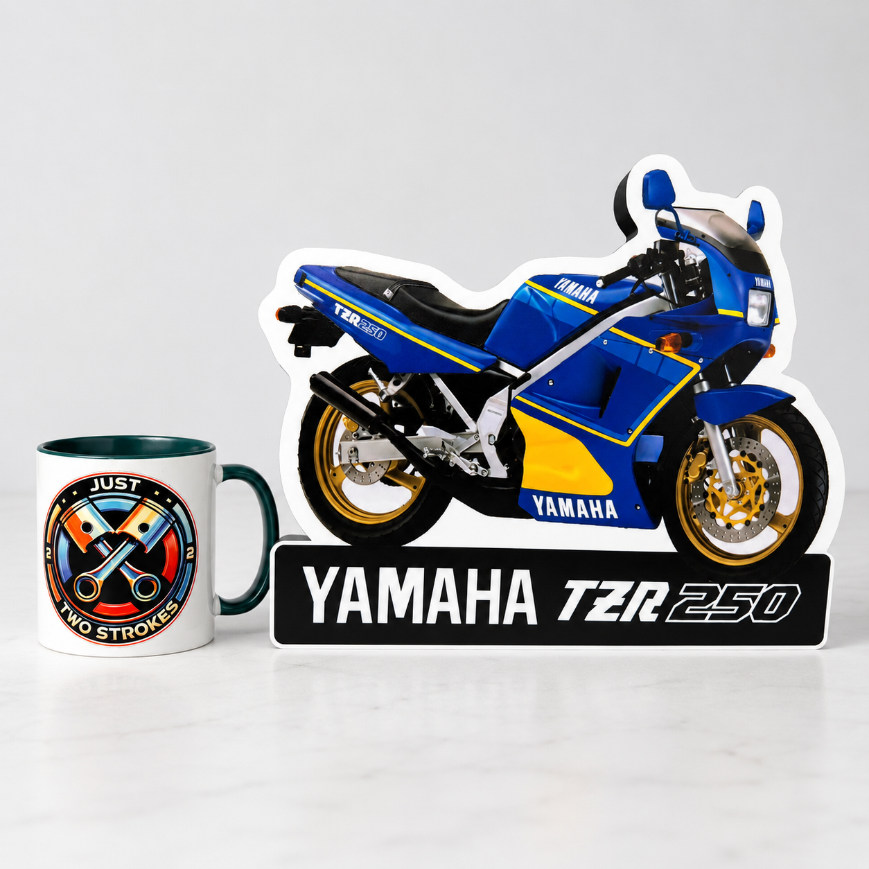 Yamaha TZR250 Inspired 3D Motorcycle Lightbox – Blue & Yellow Two-Stroke Display with Detachable Stand