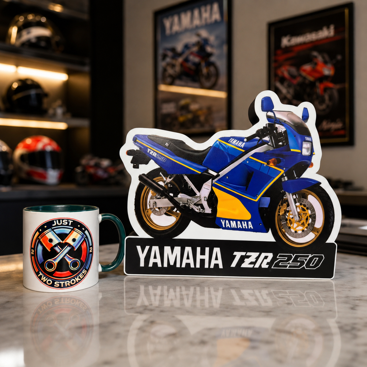 Yamaha TZR250 Inspired 3D Motorcycle Lightbox – Blue & Yellow Two-Stroke Display with Detachable Stand
