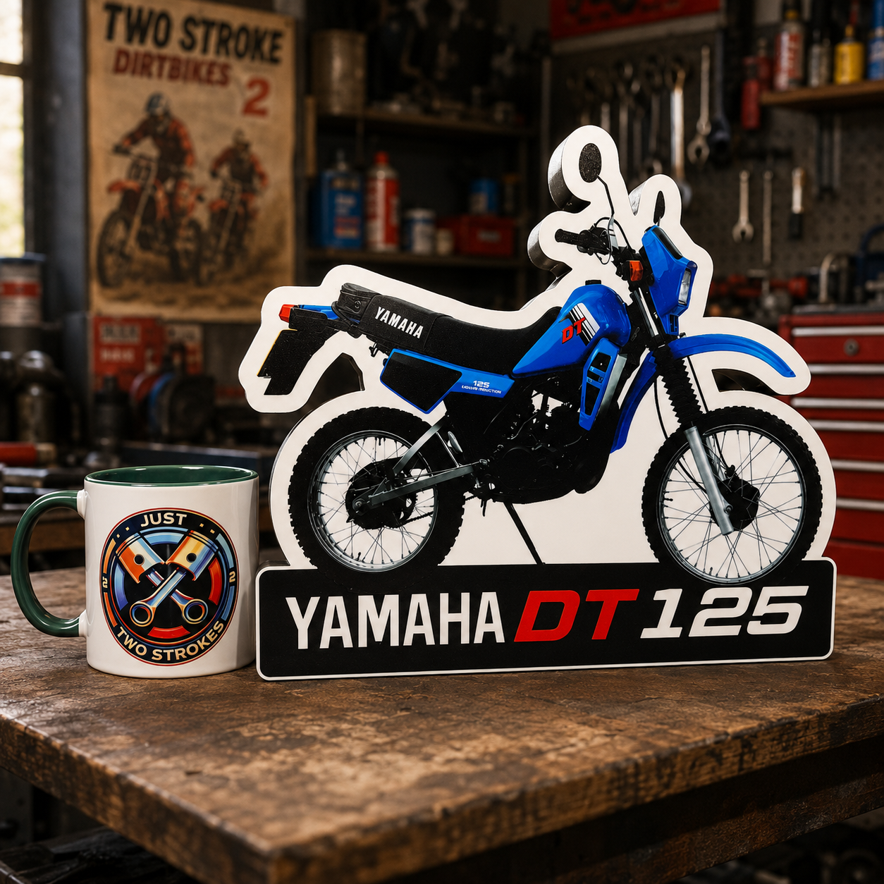 Yamaha DT125 Inspired 3D Motorcycle Lightbox – Classic Trail Bike Display with Detachable Stand