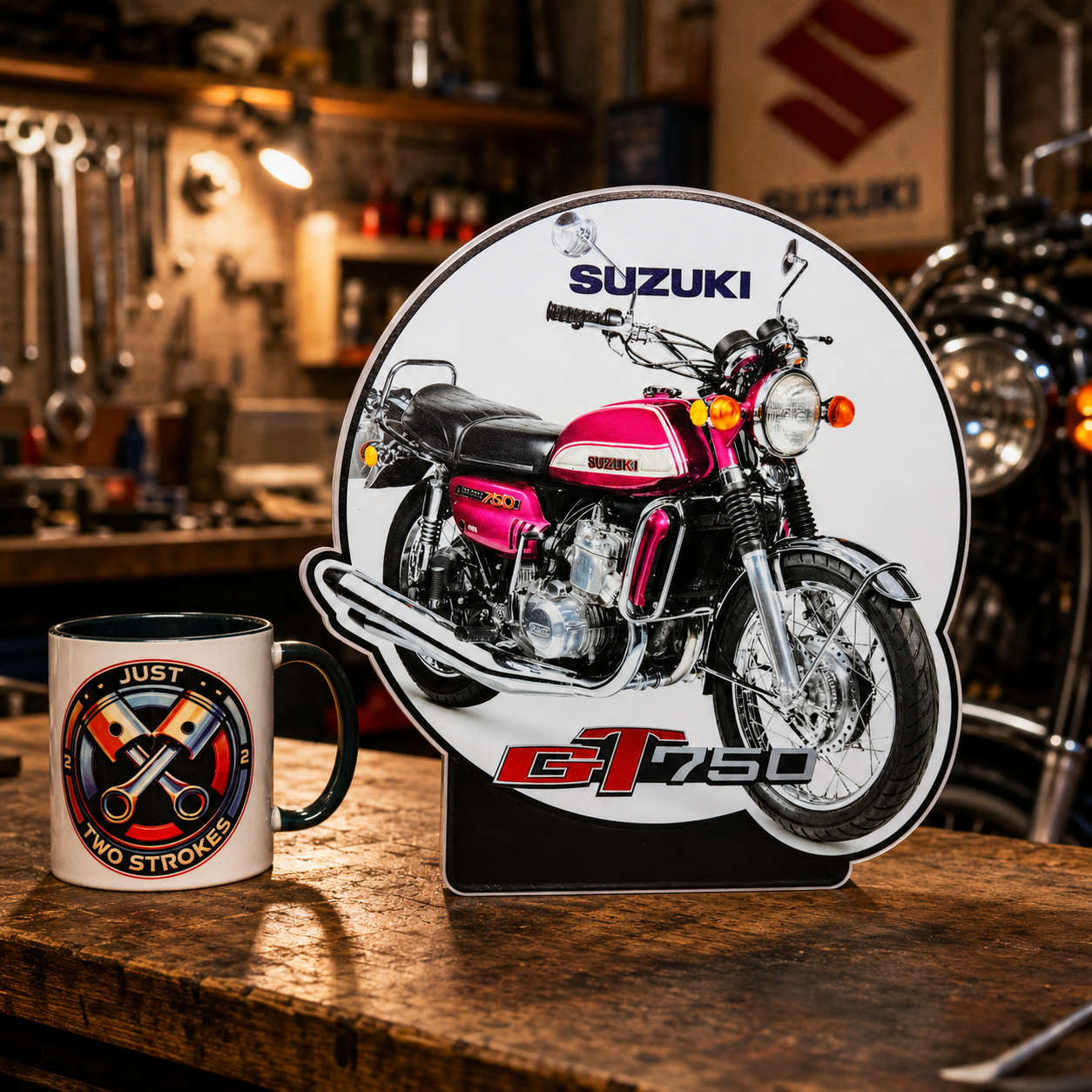Suzuki GT750 Inspired 3D Motorcycle Lightbox – Classic Two-Stroke Bike Display with Detachable Stand