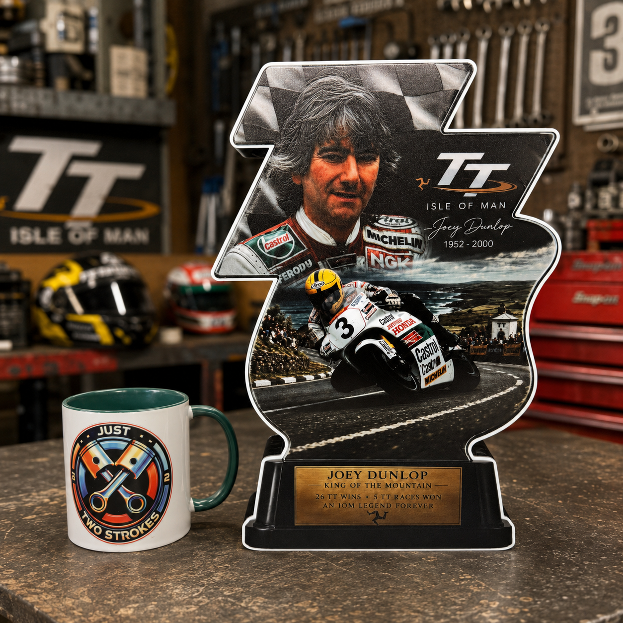 Joey Dunlop Inspired 3D TT Motorcycle Racing Lightbox – Isle of Man Road Racing Display with Detachable Stand