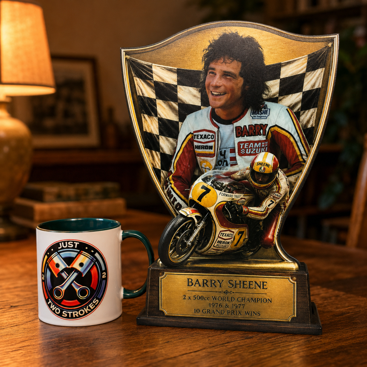 Barry Sheene Inspired 3D Motorcycle Racing Lightbox – Classic Suzuki Display with Detachable Stand