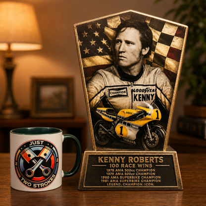 Kenny Roberts Inspired 3D Motorcycle Racing Lightbox – Classic Yamaha Racing Display with Detachable Stand