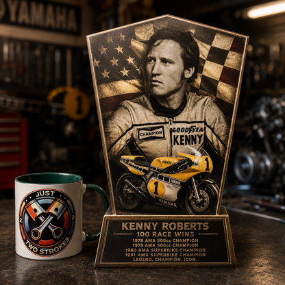 Kenny Roberts Inspired 3D Motorcycle Racing Lightbox – Classic Yamaha Racing Display with Detachable Stand