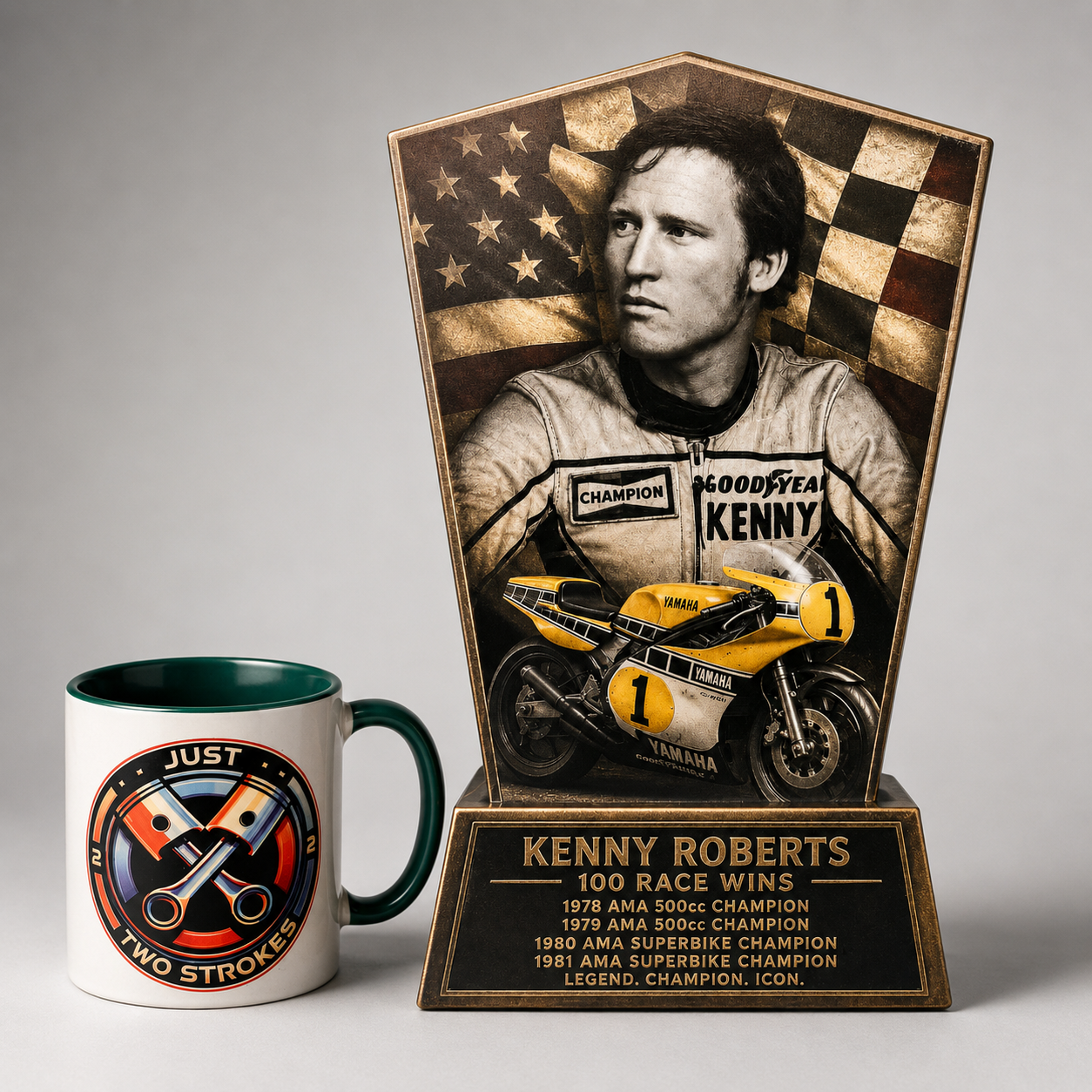 Kenny Roberts Inspired 3D Motorcycle Racing Lightbox – Classic Yamaha Racing Display with Detachable Stand