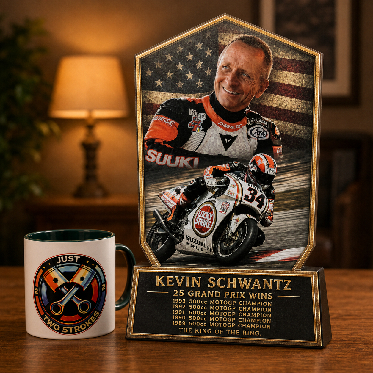 American GP Racing Legend Inspired 3D Motorcycle Lightbox – Suzuki Racing Display with Detachable Stand