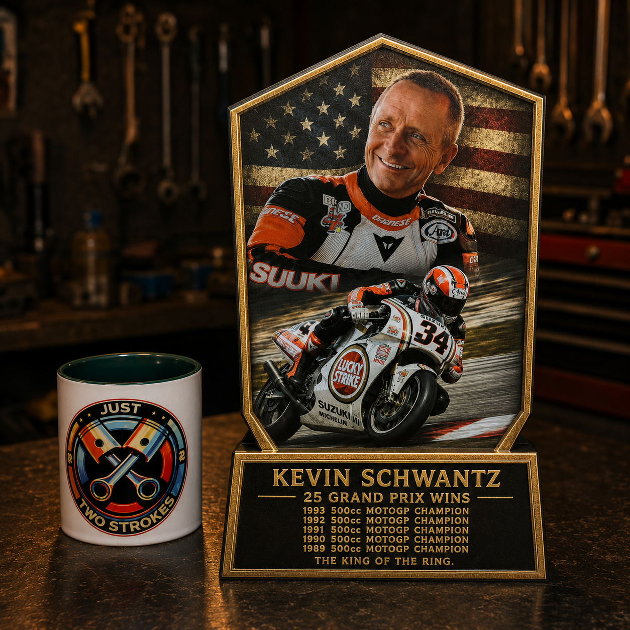 American GP Racing Legend Inspired 3D Motorcycle Lightbox – Suzuki Racing Display with Detachable Stand