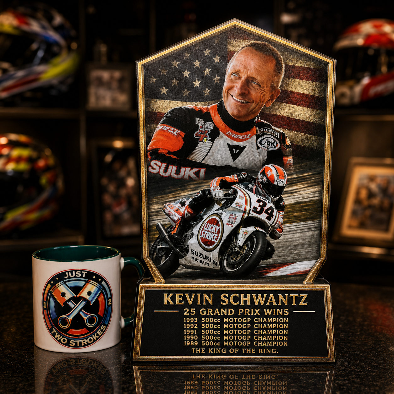 American GP Racing Legend Inspired 3D Motorcycle Lightbox – Suzuki Racing Display with Detachable Stand