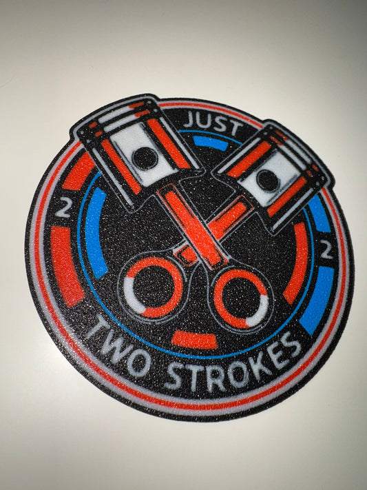 Just Two Strokes" Facebook Group Coasters – 3D Printed 100mm No. 1