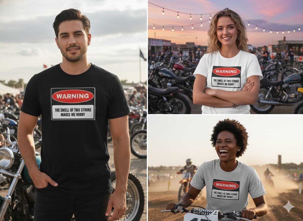 Warning: The Smell of Two Stroke" Graphic T-Shirt – 5 Colours Available