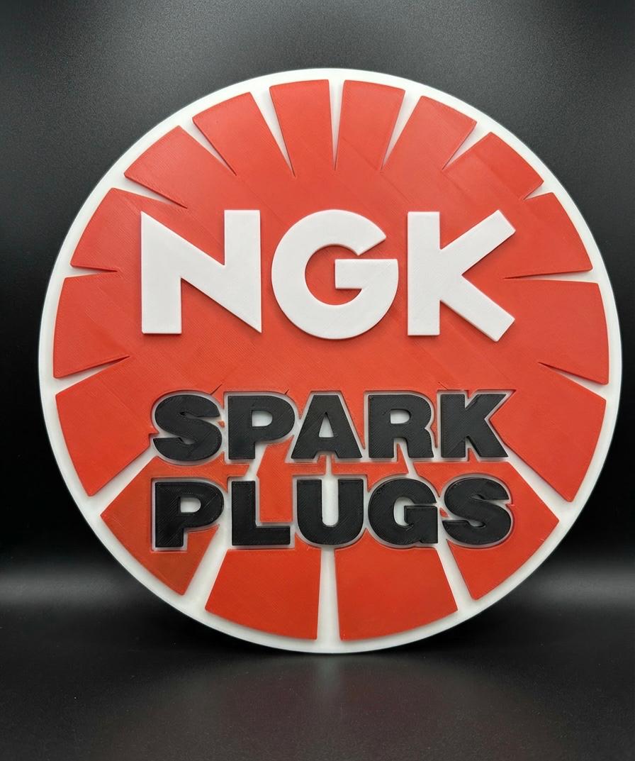 NGK Spark Plugs 3D Printed Wall Art Red – 250mm Workshop Sign