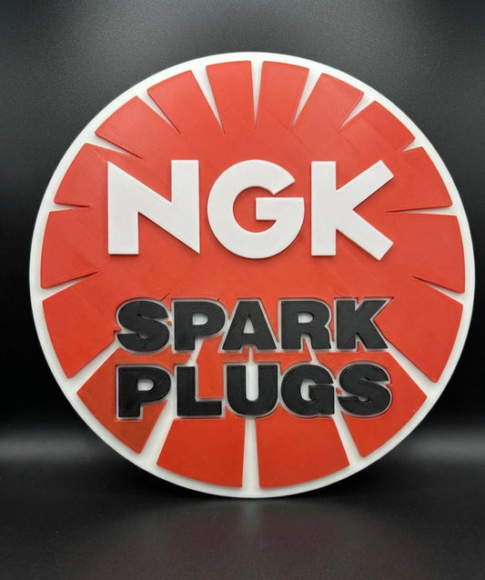 NGK Spark Plugs 3D Printed Wall Art Red – 250mm Workshop Sign