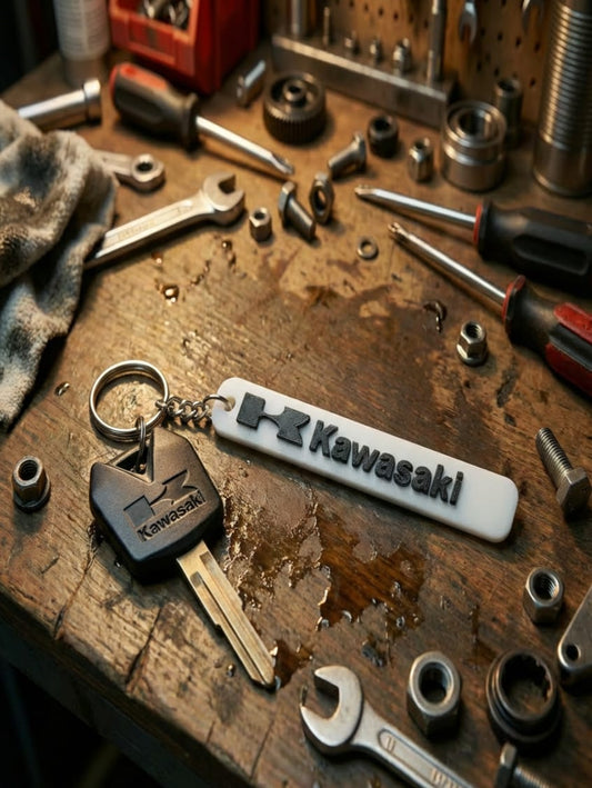 Kawasaki 3D printed raised Keyring – Classic Black & White Logo