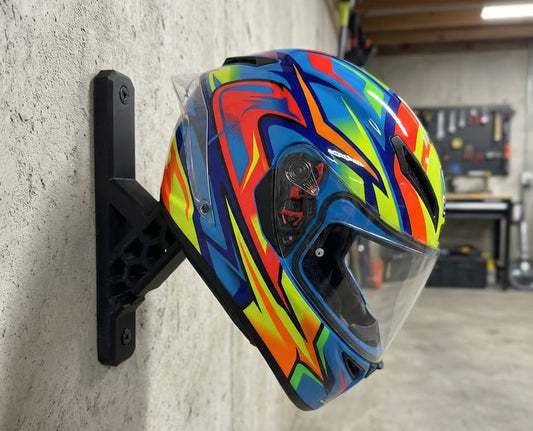 Heavy-Duty 3D Printed Motorcycle Helmet Wall Mount  Black