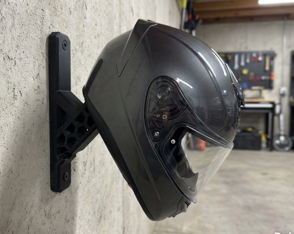Heavy-Duty 3D Printed Motorcycle Helmet Wall Mount  Black