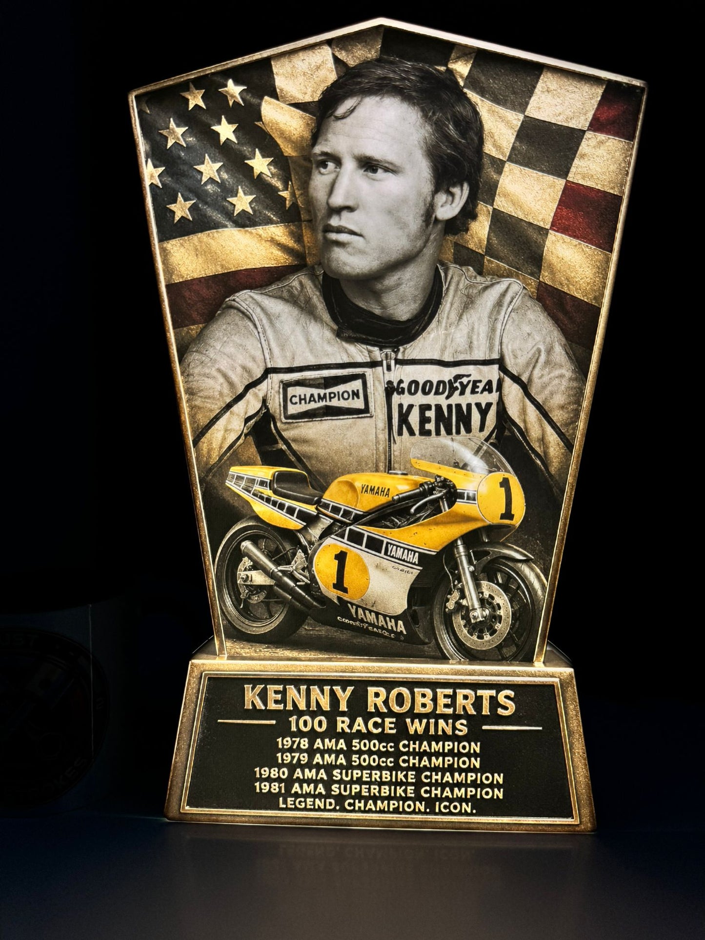 Kenny Roberts Inspired 3D Motorcycle Racing Lightbox – Classic Yamaha Racing Display with Detachable Stand