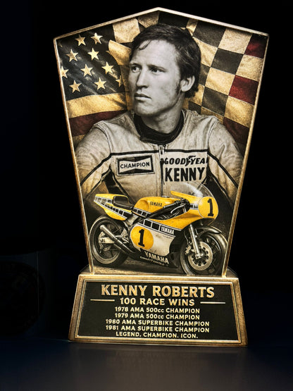 Kenny Roberts Inspired 3D Motorcycle Racing Lightbox – Classic Yamaha Racing Display with Detachable Stand