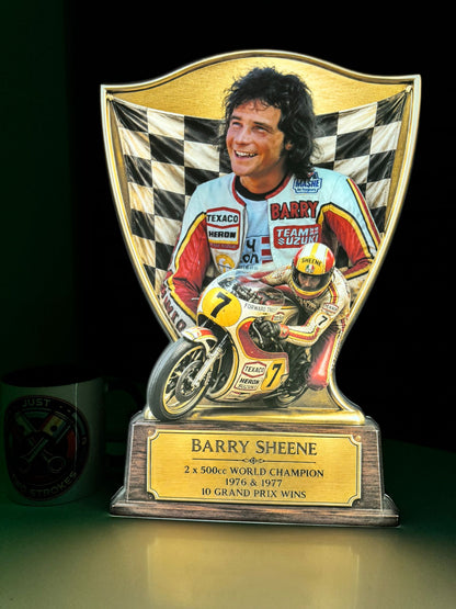 Barry Sheene Inspired 3D Motorcycle Racing Lightbox – Classic Suzuki Display with Detachable Stand