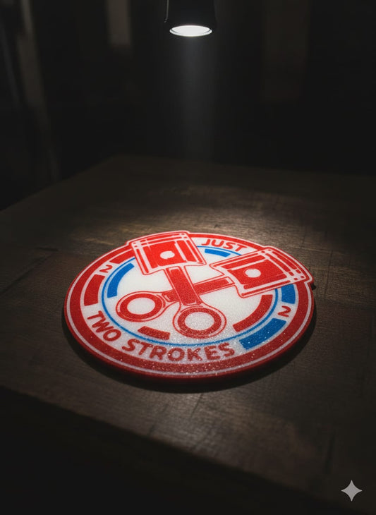 Just Two Strokes" Facebook Group Coasters – 3D Printed 100mm No.2