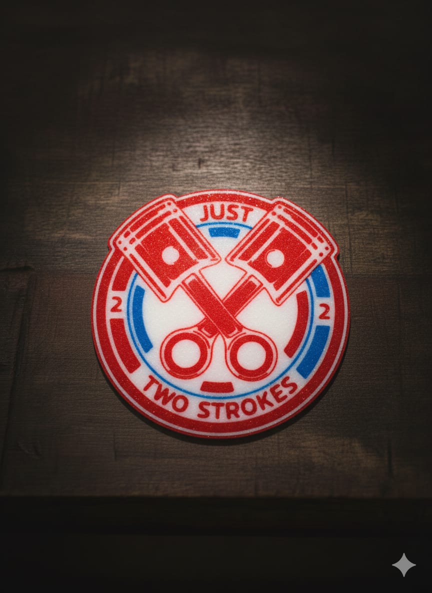 Just Two Strokes" Facebook Group Coasters – 3D Printed 100mm No.2