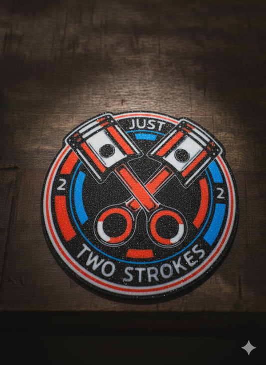 Just Two Strokes" Facebook Group Coasters – 3D Printed 100mm No. 1
