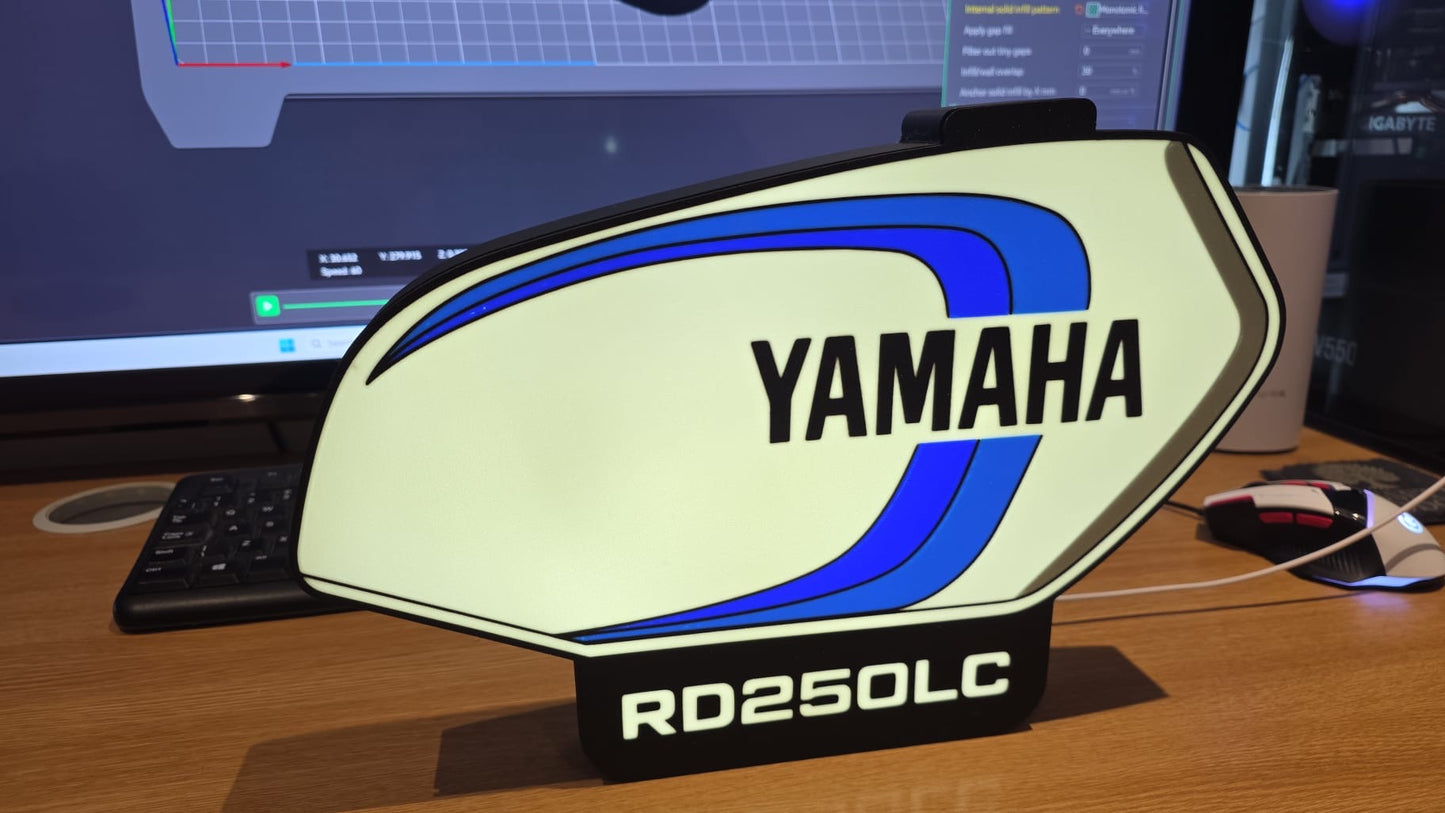 Yamaha RD250LC Petrol Tank lightbox bounty colours Blue/White 340mm