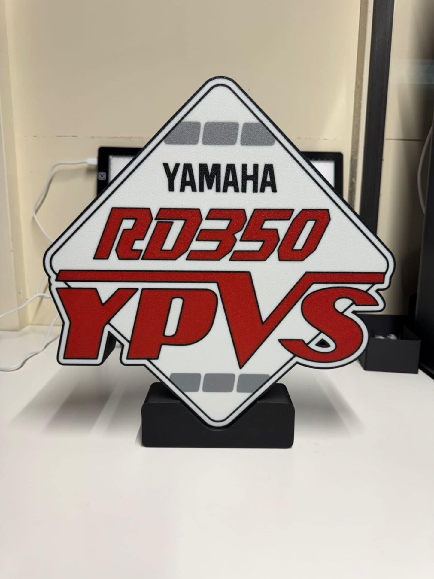 Yamaha RD350 YPVS Logo Lightbox (Red, Black & Grey) Size 340mm x 320mm