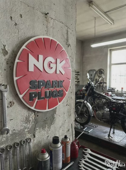 NGK Spark Plugs 3D Printed Wall Art Red – 250mm Workshop Sign