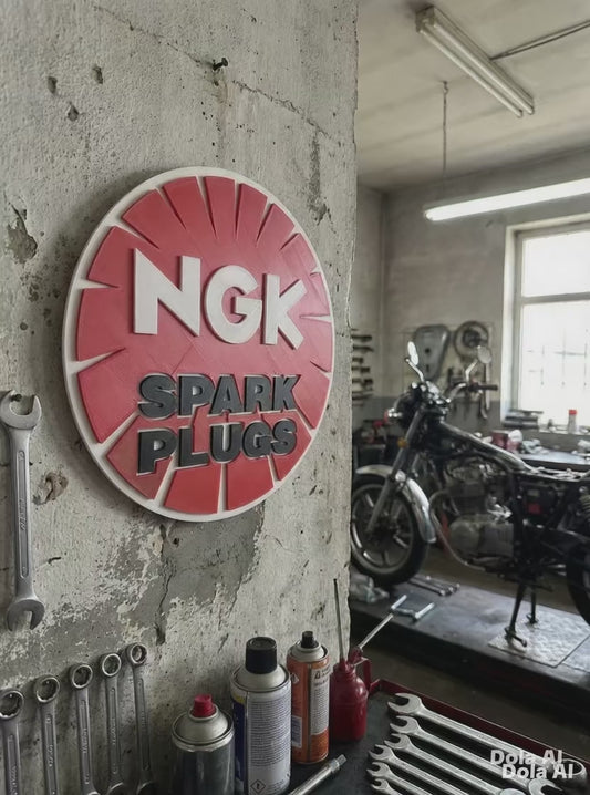 NGK Spark Plugs 3D Printed Wall Art Red – 250mm Workshop Sign