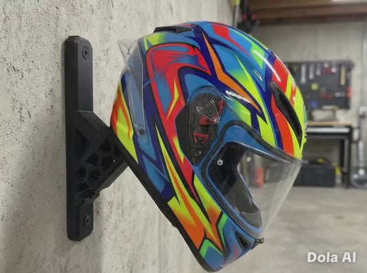 Heavy-Duty 3D Printed Motorcycle Helmet Wall Mount  Black